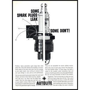 1961 Autolite Spark Plugs Don't Leak Vintage Print Ad Garage Mechanic Wall Art
